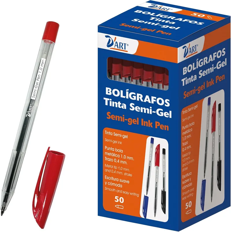 D'Art ▫️ 79467 - Caixa de esferográficas com tinta semissólida, 50 unidades, 1 mm, cor vermelha