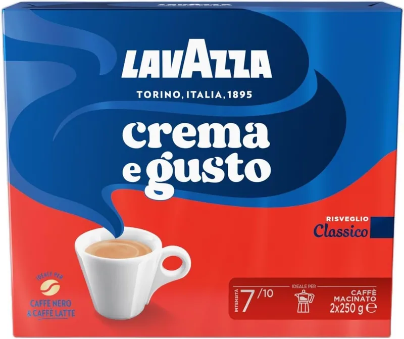 Lavazza ▫️ Crema e Gusto Classico, Café Moído Natural, 2 x 250 g, Ideal para máquinas de café italianas, de filtro e francesas, com notas aromáticas de especiarias, Arábica e Robusta, intensidade 7, torra escura