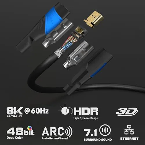 KabelDirekt ▫️ Cabo HDMI 8K e 4K – 5 m – Tecnologia alemã Flexcore 2