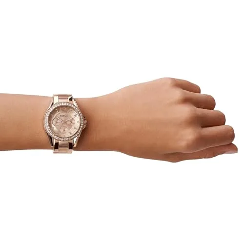 Fossil ▫️ Relógio Riley para mulher, mecanismo de cronógrafo com bracelete em aço ou pele 4