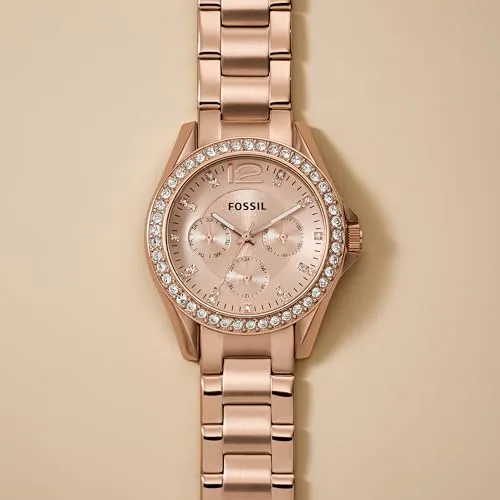 Fossil ▫️ Relógio Riley para mulher, mecanismo de cronógrafo com bracelete em aço ou pele 5