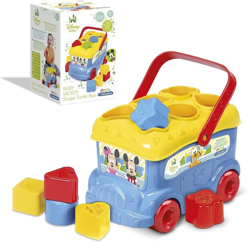 Clementoni ▫️ Baby Disney - Autocarro do Mickey Mouse com peças para encaixar, a partir dos 10 meses (14395)