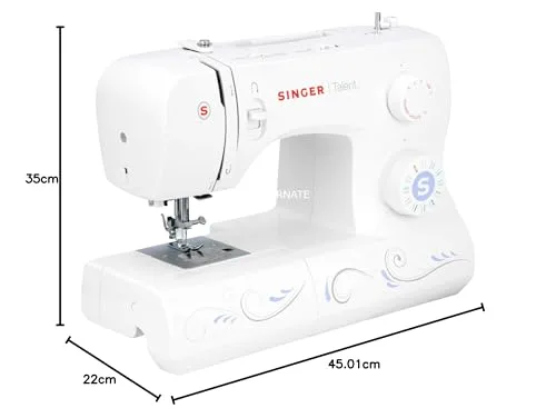 Singer ▫️ Máquina de costura mecânica Talent 3323-30: pontos utilitários, ponto de casa totalmente automático num único passo, ziguezague até 6 mm, enfiamento automático, máquina de costura profissional, branca 4