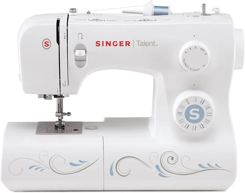 Singer ▫️ Máquina de costura mecânica Talent 3323-30: pontos utilitários, ponto de casa totalmente automático num único passo, ziguezague até 6 mm, enfiamento automático, máquina de costura profissional, branca