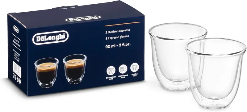 De'Longhi ▫️ Conjunto de 2 chávenas de café expresso de vidro temperado com parede dupla DLSC310, 2 peças (embalagem de 1)