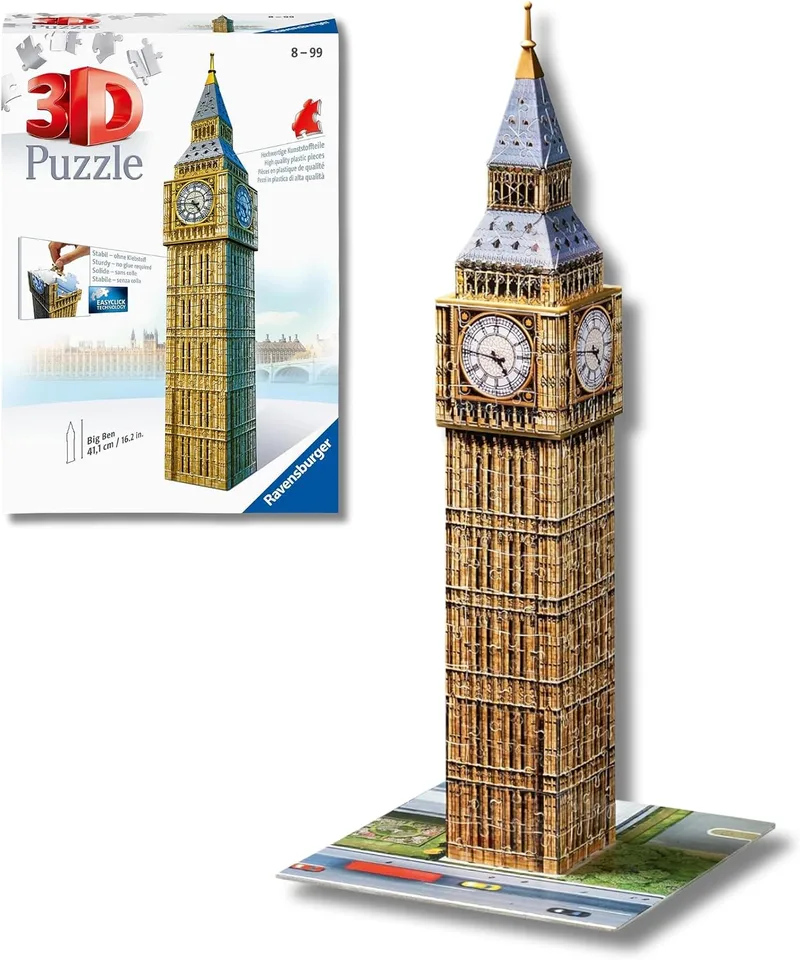 Ravensburger ▫️ Puzzle 3D para adultos: Big Ben | Puzzles 3D para adultos e crianças a partir dos 8 anos | Maquetes para montar com 216 peças | Presentes para crianças a partir dos 8 anos | Puzzle 3D Big Ben com 224 peças, maquete para montagem por adultos, decoração 3D de Londres e ideia para prese