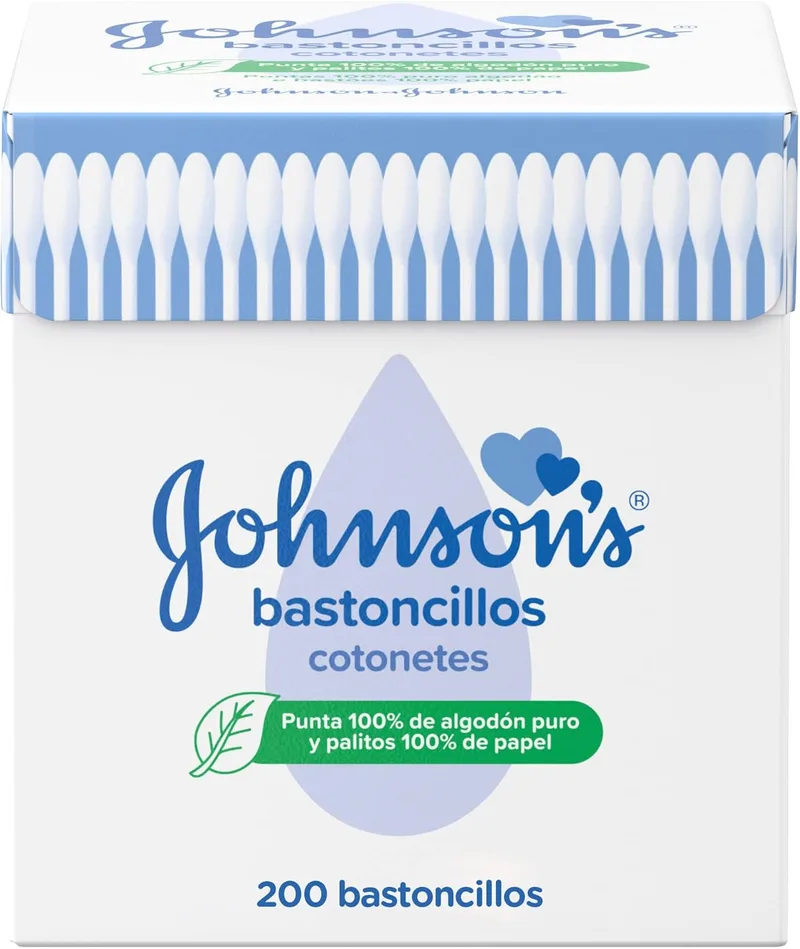 Johnson's Baby ▫️ Cotonetes para bebés, crianças e adultos (1 caixa com 200 unidades), cotonetes com pontas 100% de algodão puro e hastes 100% de papel