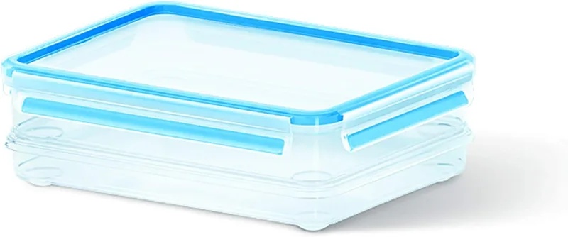 Emsa ▫️ Clip&Close - Conjunto de 2 garrafas de plástico herméticas rectangulares de 1L e 1,65 com sistema de empilhamento e coletor de sumo, higiénicas, não retêm odores e sabores, certificado "Baby care".