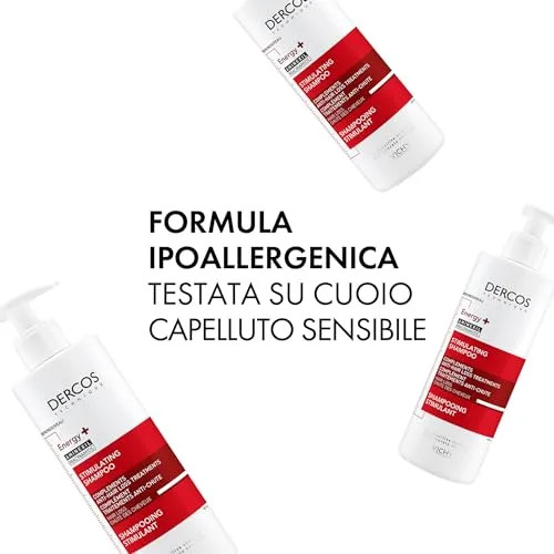 VICHY ▫️ Champô Anticaída, Efeito Estimulante, Adequado para Todos os Tipos de Cabelo, Couro Cabelar Saudável e Desintoxicado, Com Aminexil, Energy+, Dercos Technique 6