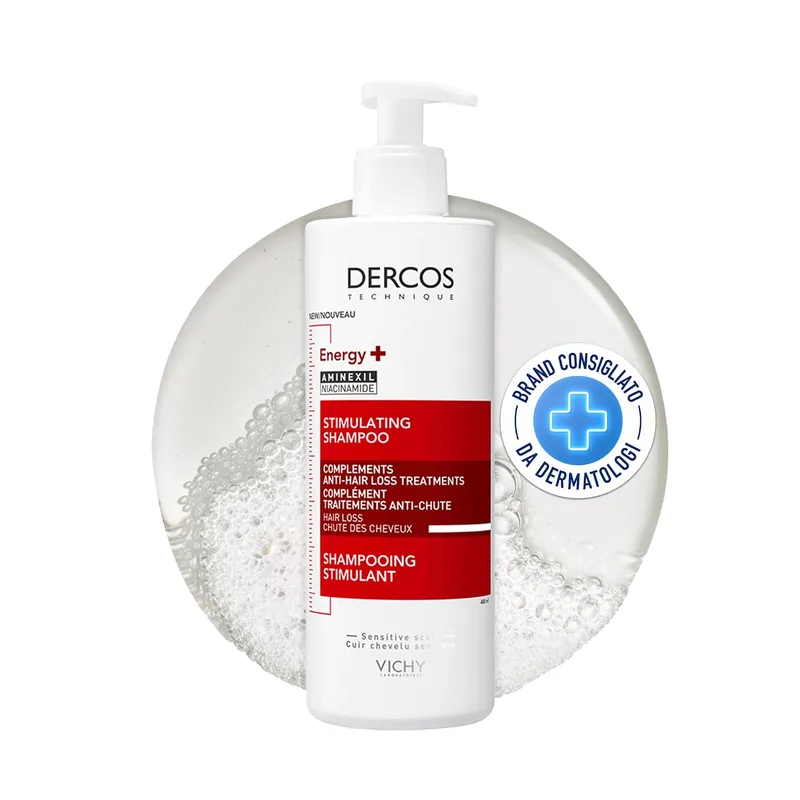 VICHY ▫️ Champô Anticaída, Efeito Estimulante, Adequado para Todos os Tipos de Cabelo, Couro Cabelar Saudável e Desintoxicado, Com Aminexil, Energy+, Dercos Technique