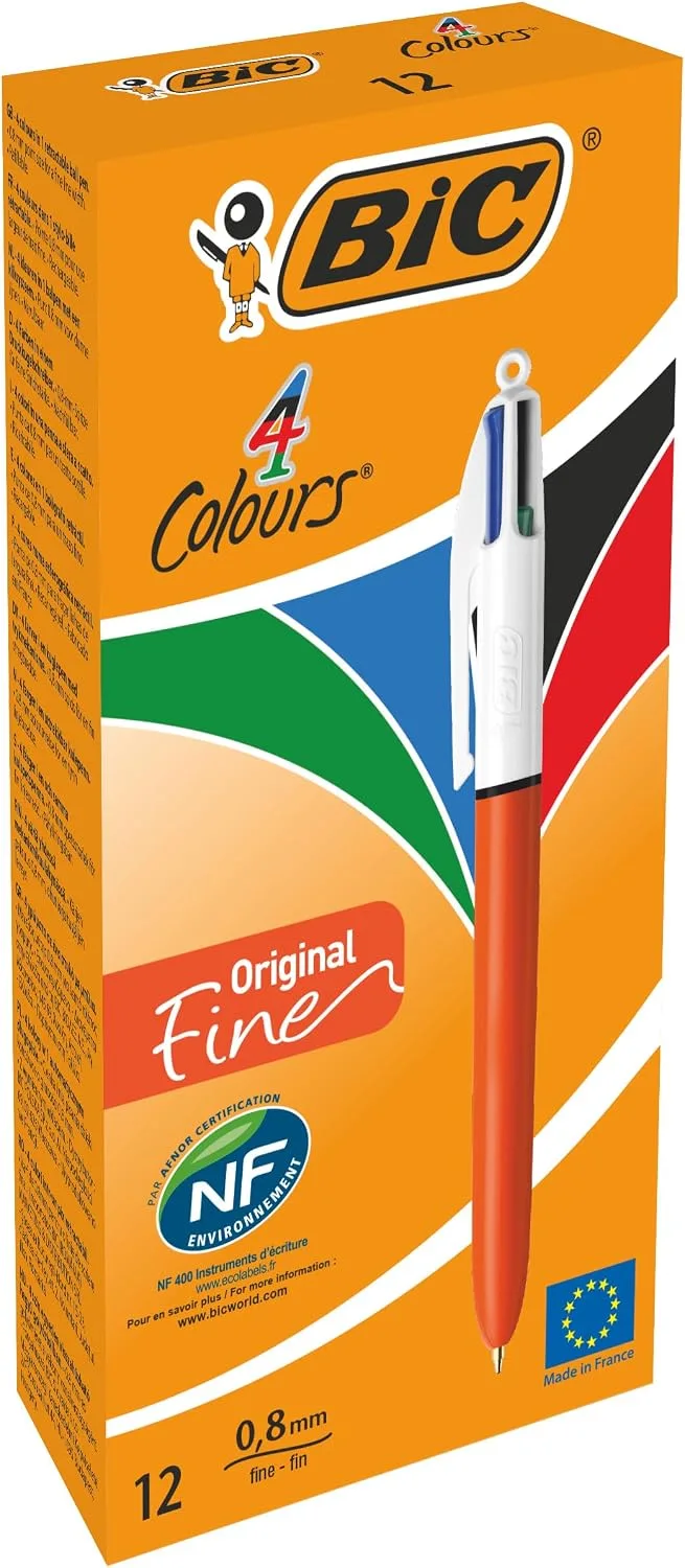 BIC ▫️ 889971 Canetas esferográficas retráteis Original Fine de 4 cores, ponta fina (0,8 mm) - Caixa de 12 unidades