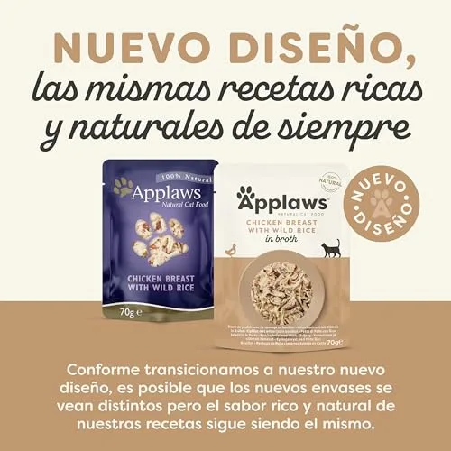 Applaws ▫️ Natural - Comida húmida para gatos em saqueta, Frango com Arroz Selvagem - 12 x 70 g 2