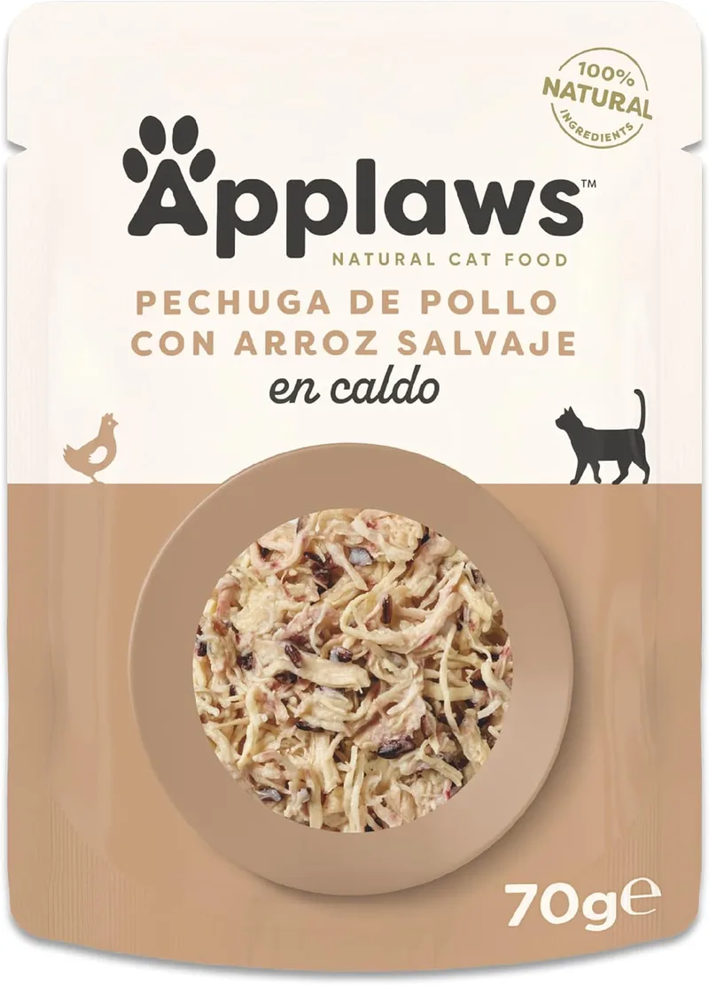 Applaws ▫️ Natural - Comida húmida para gatos em saqueta, Frango com Arroz Selvagem - 12 x 70 g