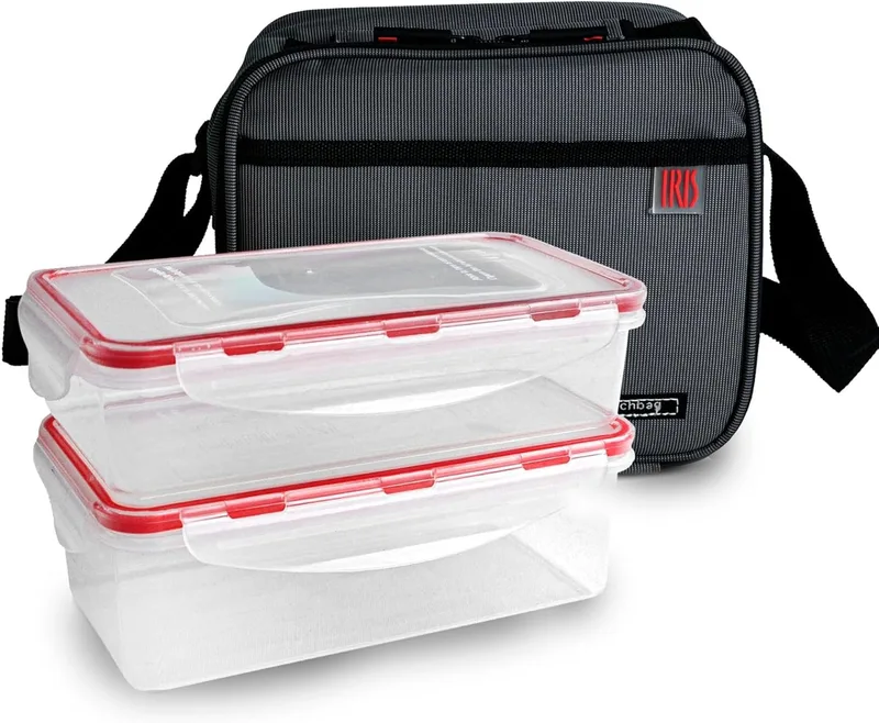 Iris Barcelona ▫️ Saco Térmico para Alimentos 4,2 l - Conjunto de saco térmico com 2 recipientes herméticos para alimentos de 0,6 l e 0,8 l, lancheiras com paredes extra-grossas com efeito de geleira, lancheiras para o trabalho e para acampamento, cinza