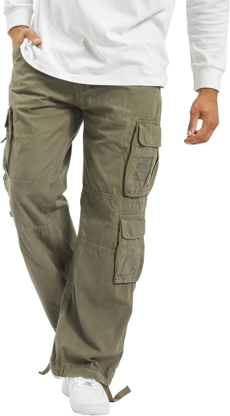 Brandit ▫️ Calças Pure Vintage para Homem Calças Cargo Antroçita 100% algodão Largas