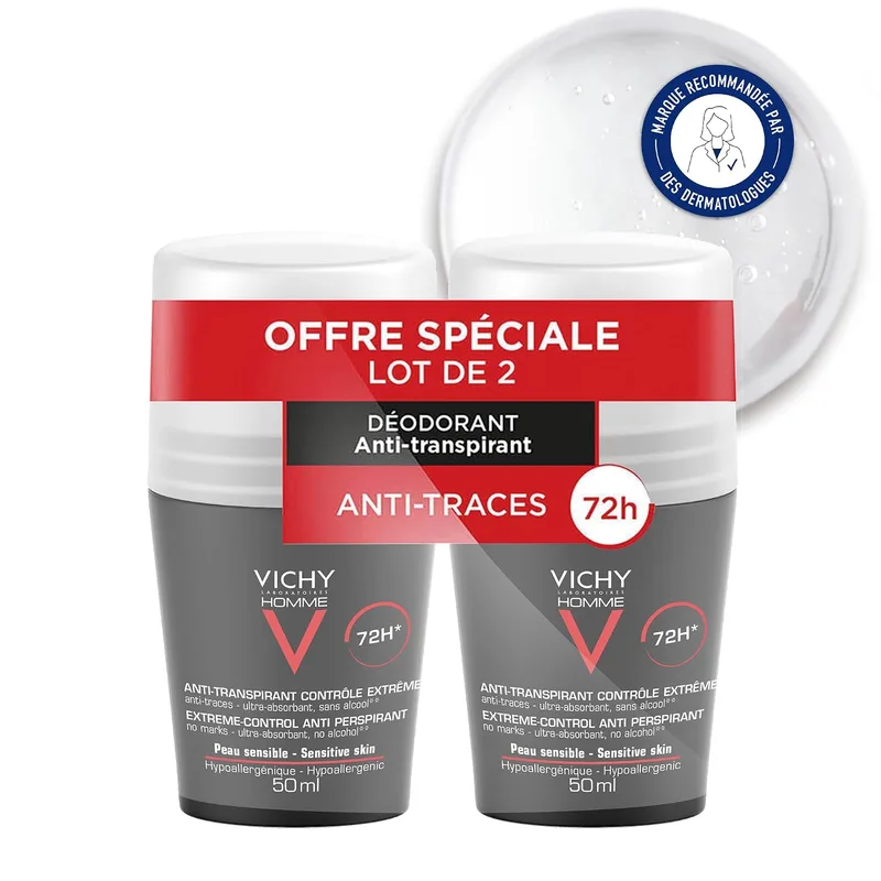 VICHY ▫️ Homme, Desodorizante Roll-On Antitranspirante 72 H, 50 ml (Embalagem de 4)