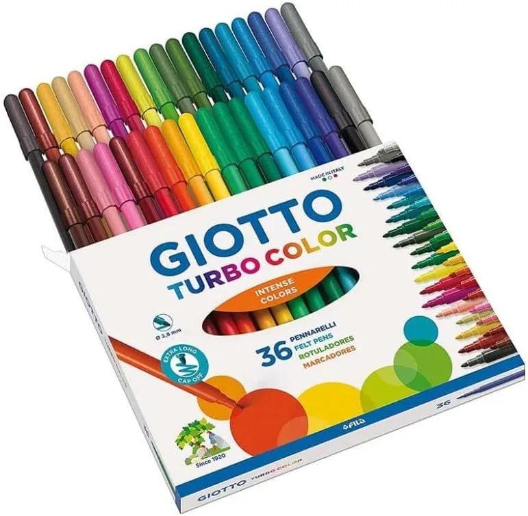 Giotto ▫️ Turbocolor, Marcadores, Ponta Fina, Ponta de 2,8 mm, Cores variadas, 36 unidades.