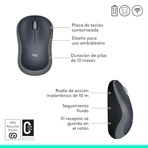 Logitech ▫️ Rato sem fios M185, 2,4 GHz com mini-receptor USB 6