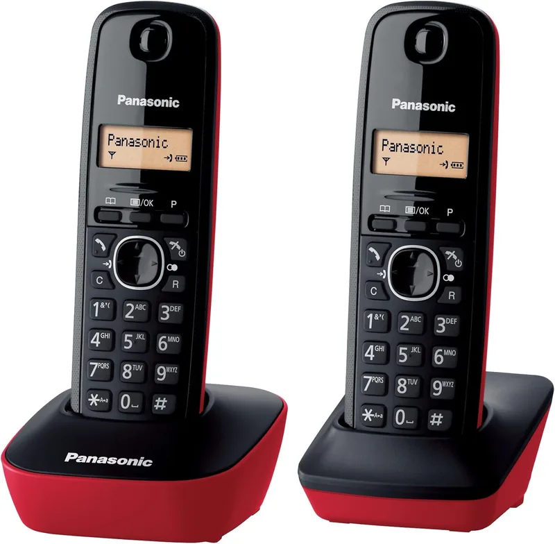 Panasonic ▫️ Telefone digital sem fios DECT KX-TG1612SPR, unidade base e 2 auscultadores, identificador de chamadas, bateria de longa duração, visor LCD, lista telefónica, vermelho, vermelho, vermelho, vermelho, vermelho, vermelho, vermelho, vermelho, vermelho, vermelho, vermelho, vermelho, vermelho