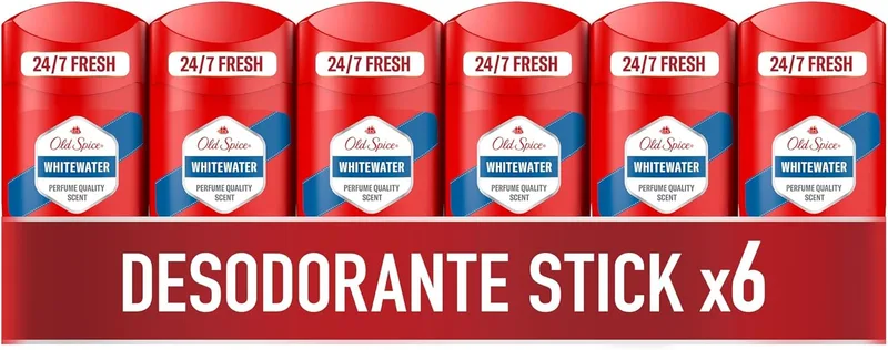 Old Spice ▫️ Whitewater Men's Deodorant Stick 50 ml x 6, Frescura 24 horas, Uso diário, Fragrância duradoura, Fragrância excecional, Proteção contra odores