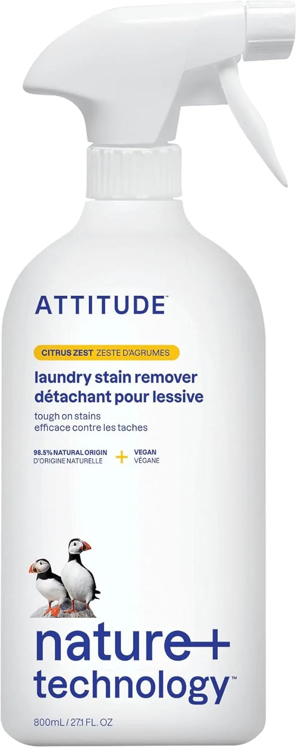 ATTITUDE ▫️ Removedor de manchas para a roupa, certificado pela EWG, resistente às manchas, à base de plantas e vegan, sabão natural para a roupa, aroma a casca de citrinos ralada, 800 ml