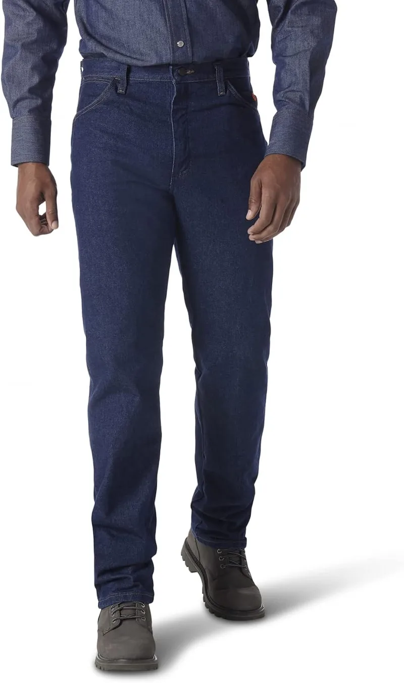 Wrangler ▫️ FR - Calças de ganga resistentes ao fogo com corte original - Calças de ganga FR resistentes ao fogo com corte original para homem