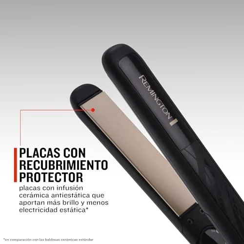 Remington ▫️ Alisador de cabelo Ceramic Slim - Placas flutuantes extralargas, cerâmica antiestática, turmalina, camada protetora de Teflon, proteção e brilho, temperatura de 230 °C, aquecimento em 15 s - S3500 2