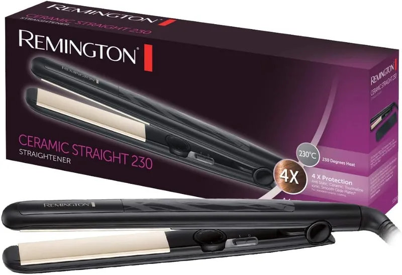 Remington ▫️ Alisador de cabelo Ceramic Slim - Placas flutuantes extralargas, cerâmica antiestática, turmalina, camada protetora de Teflon, proteção e brilho, temperatura de 230 °C, aquecimento em 15 s - S3500