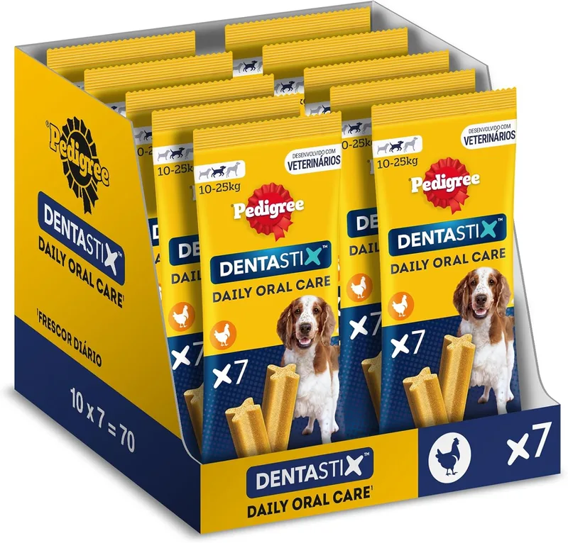Pedigree ▫️ Dentastix - Snack Dental para a Higiene Oral de Cães de Tamanho Médio (10 embalagens de 7 unidades)