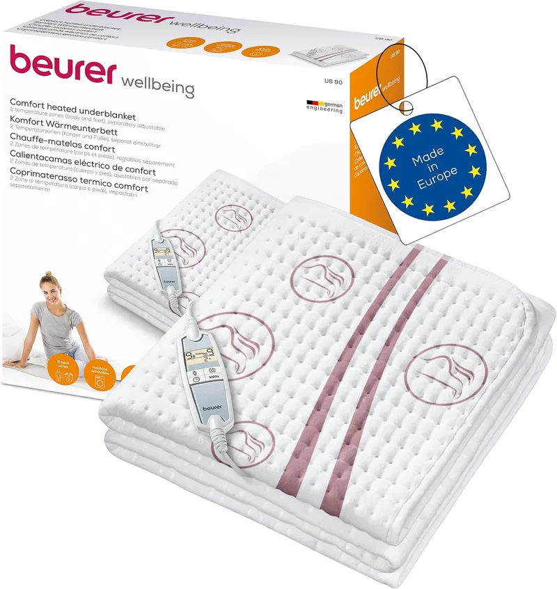 Beurer ▫️ UB 90: aquecedor elétrico de cama, aquecedor de conforto, com duas zonas de temperatura reguláveis separadamente