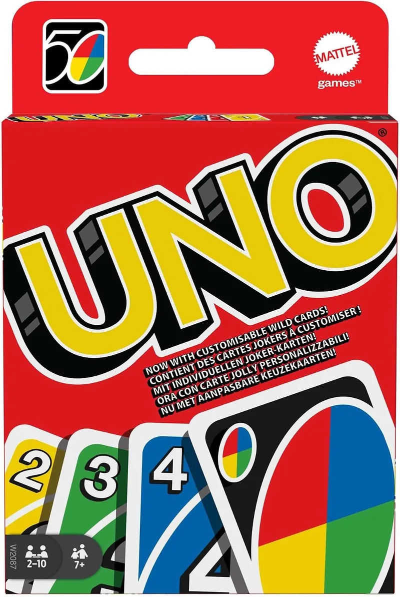Mattel Games ▫️ UNO Original - Jogo de Cartas para a Família - Clássico - Baralho multicolorido de 112 cartas - Para 2 a 10 jogadores - Para crianças e adultos - Presente para maiores de 7 anos, W2087