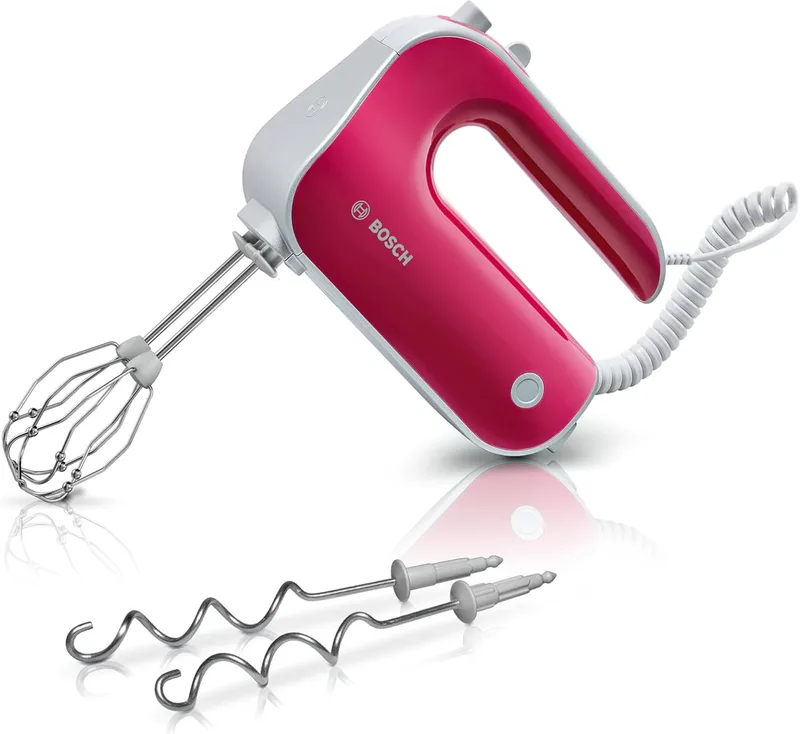 Bosch - Misturadora para pastelaria Styline, 500 W, 5 velocidades, batedor FineCreamer, lâminas em aço inoxidável, vermelha, MFQ40304