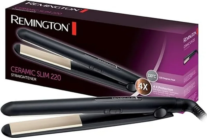Remington ▫️ Alisador de cabelo Ceramic Slim, placas flutuantes extralongas, cerâmica antiestática, turmalina, camada protetora de Teflon, proteção e brilho, 2 temperaturas até 220 °C, S1510