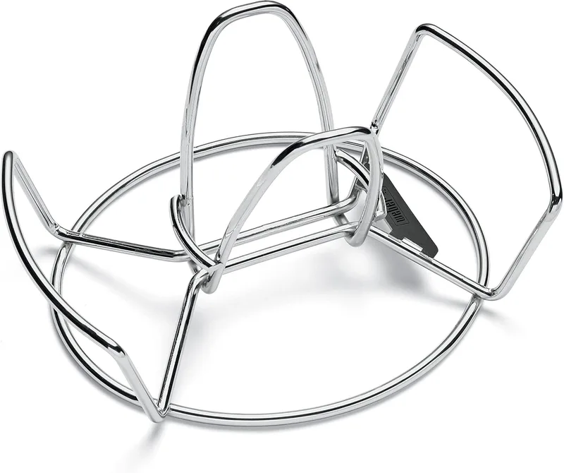 Weber ▫️ Grelha para aves de capoeira aço inoxidável, com pegas práticas, suporte para latas/reservatórios de líquidos, para frango estaladiço, uniformemente cozinhado e suculento, lavável na máquina de lavar louça - Prata (6482)