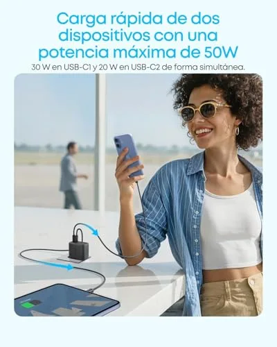 Anker ▫️ Zolo Carregador para iPhone com carregamento rápido GAN de 50 W e 4 portas – Conjunto de 2 unidades 3