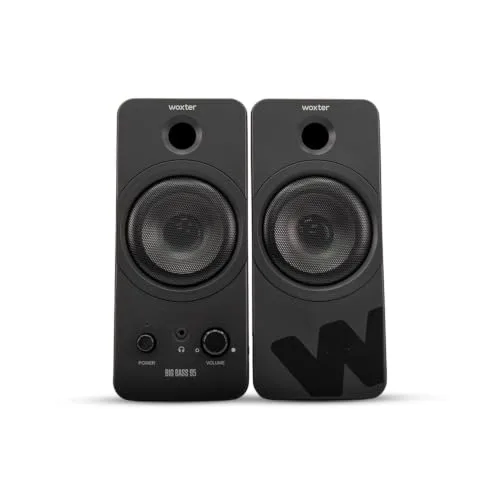 Woxter ▫️ Big Bass 95 - Altifalantes multimédia estéreo, 20 W, potentes, ligação de 3,5 mm, botões e ligações AUX e para auscultadores na parte frontal, compatíveis com PC, smartphones e consolas de jogos 2