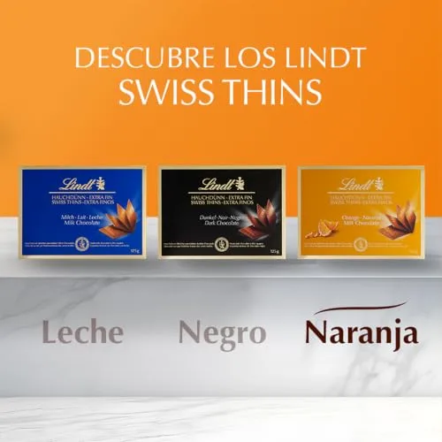 Lindt ▫️ Chocolate Swiss Thins com Leite e Laranja, lâminas de chocolate extrafinas, chocolate preto fino, 125 g 2