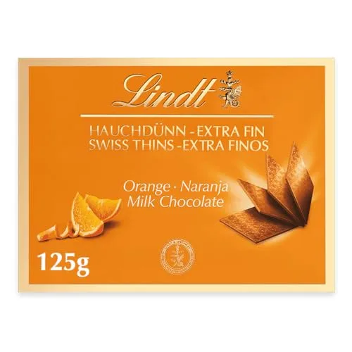 Lindt ▫️ Chocolate Swiss Thins com Leite e Laranja, lâminas de chocolate extrafinas, chocolate preto fino, 125 g 3