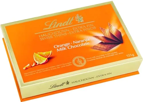 Lindt ▫️ Chocolate Swiss Thins com Leite e Laranja, lâminas de chocolate extrafinas, chocolate preto fino, 125 g 4