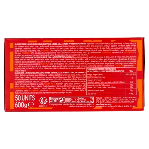 Chupa Chups ▫️ Original, rebuçados com pau em vários sabores, expositor de 50 unidades de 12 g (total: 600 g) 2