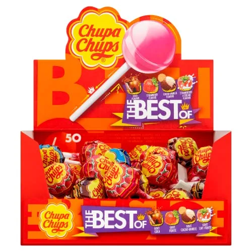 Chupa Chups ▫️ Original, rebuçados com pau em vários sabores, expositor de 50 unidades de 12 g (total: 600 g) 3