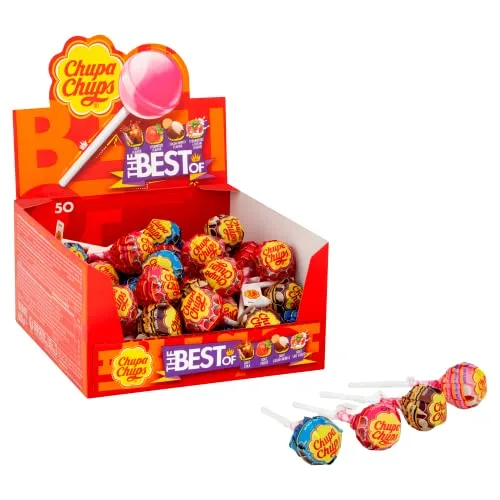 Chupa Chups ▫️ Original, rebuçados com pau em vários sabores, expositor de 50 unidades de 12 g (total: 600 g) 4