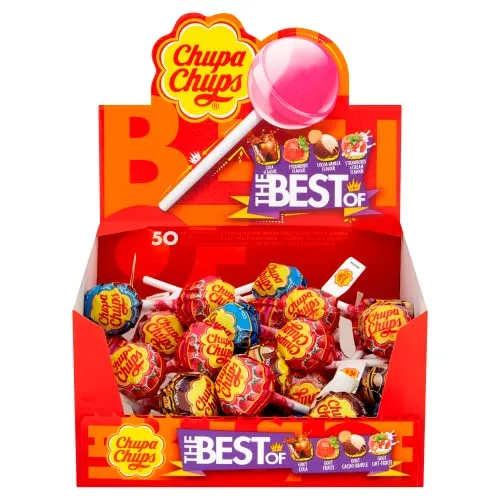 Chupa Chups ▫️ Original, rebuçados com pau em vários sabores, expositor de 50 unidades de 12 g (total: 600 g) 6