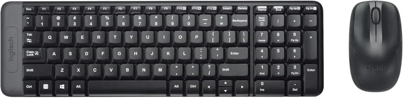 Logitech ▫️ MK220 Compact Wireless Keyboard and Mouse Combo for Windows, 2,4 GHz sem fios com recetor USB unificador, 24 meses de duração da bateria, PC, portátil, layout QWERTY inglês - Preto