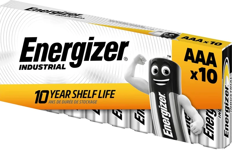 Energizer Max ▫️ Energizer - Industrial, embalagem de 10 pilhas AAA de 1,5 V, pilhas alcalinas básicas para uso diário e industrial, sem sulfatação e com até 10 anos de vida útil