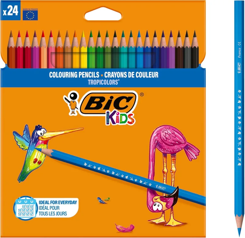 BIC Kids ▫️ Lápis de cor para crianças ideais para material escolar, Tropicolors, cores sortidas, 2,9 mm, blister de 24