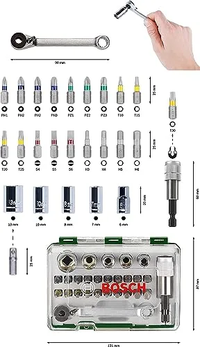 Bosch Accessories ▫️ Conjunto profissional da Bosch de unidades de aparafusamento, com chave de catraca, versão padrão, Standard-Set, Preto/Verde, 1 embalagem 3