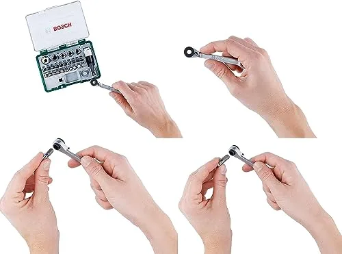 Bosch Accessories ▫️ Conjunto profissional da Bosch de unidades de aparafusamento, com chave de catraca, versão padrão, Standard-Set, Preto/Verde, 1 embalagem 4