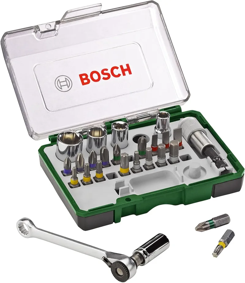Bosch Accessories ▫️ Conjunto profissional da Bosch de unidades de aparafusamento, com chave de catraca, versão padrão, Standard-Set, Preto/Verde, 1 embalagem