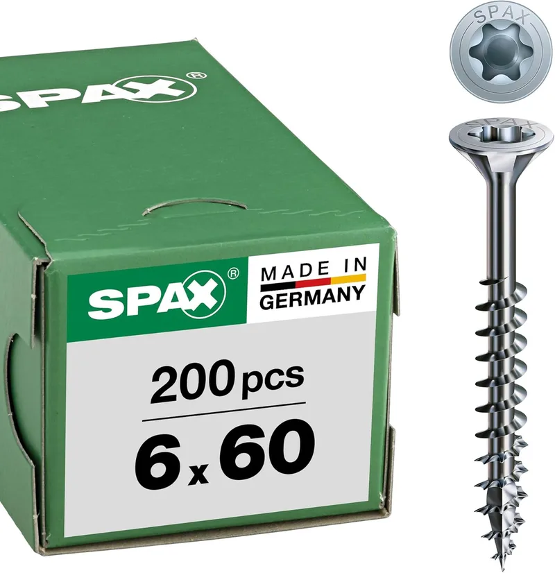 SPAX ▫️ T-STAR plus 0/1050/1/ 6,0/60/01 - Tampão universal com cabeça svasata, 4CUT, roscagem parcial, zincado através de galvanização, Zincado, 6,0 x 60 mm